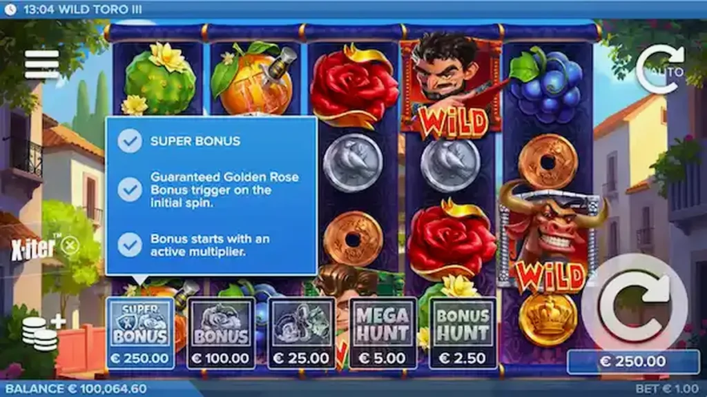 Wild Toro 3 سلاٹ گیم کا ایک منظر
